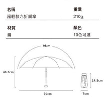 超輕款六折扁傘雨遮尺寸資料表