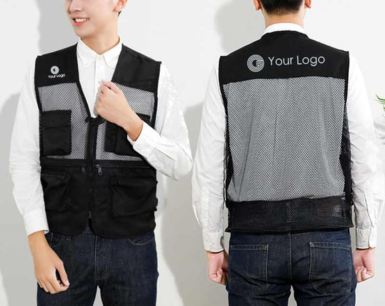 夏季多口袋義工保安團體網紋背心印logo圖案訂制 (企業訂制)