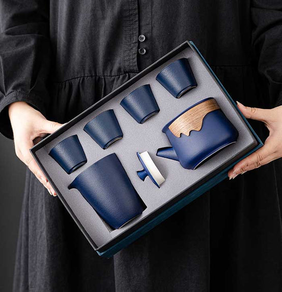 粗陶茶壺茶具盛禮盒手提箱套裝印Logo圖案訂制 (企業訂制)