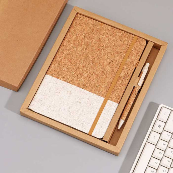 週年紀念環保軟木併布A5筆記本簽名筆禮品套裝印刷Logo圖案 (企業定制)