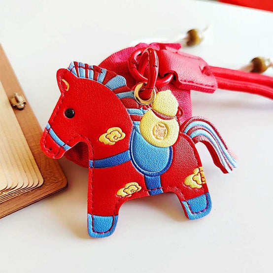 新年吉祥物PU皮革小馬匙扣掛件印刷Logo圖案 (企業定制)