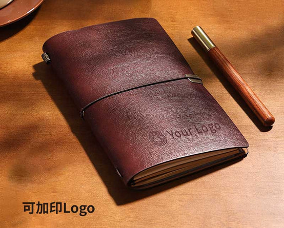 【客製化/加印Logo】商務復古PU軟皮綁帶A6筆記本 (企業定制)