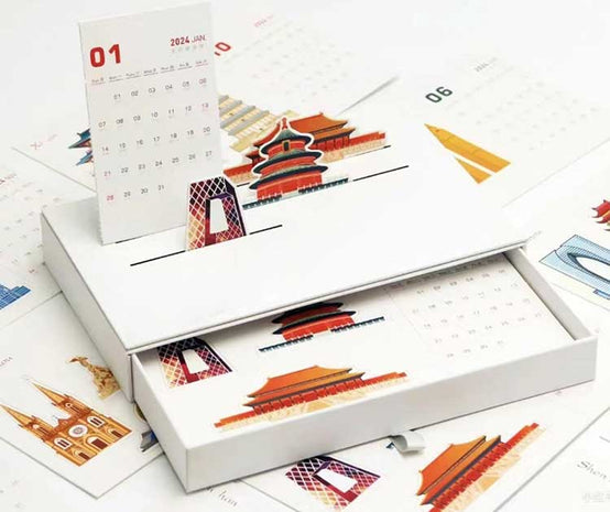 抽屜式創意立體插卡年曆月曆印刷Logo圖案 (企業定制)