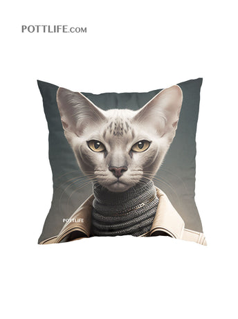 寵物圖案本地設計文化現貨Fashion Cat潮流貓系列舒適毛絨綢緞抱枕  (現貨發售, 只有套，不含枕芯) - Pottlife