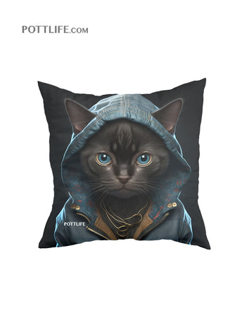 寵物圖案本地設計文化現貨Fashion Cat潮流貓系列舒適毛絨綢緞抱枕 (現貨發售)