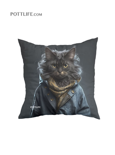 寵物圖案本地設計文化現貨Fashion Cat潮流貓系列舒適毛絨綢緞抱枕  (現貨發售, 只有套，不含枕芯)