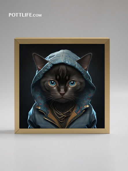 寵物潮流文化本地設計文化現貨Fashion Cat潮流貓系列油畫 | 油畫布加錶外框 (現貨)