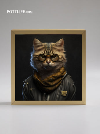寵物潮流文化本地設計文化現貨Fashion Cat潮流貓系列油畫 | 油畫布加錶外框 (現貨) - Pottlife