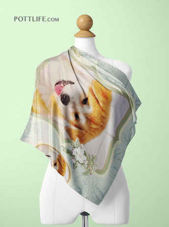 寵物圖案圍巾披肩 (秋綠)